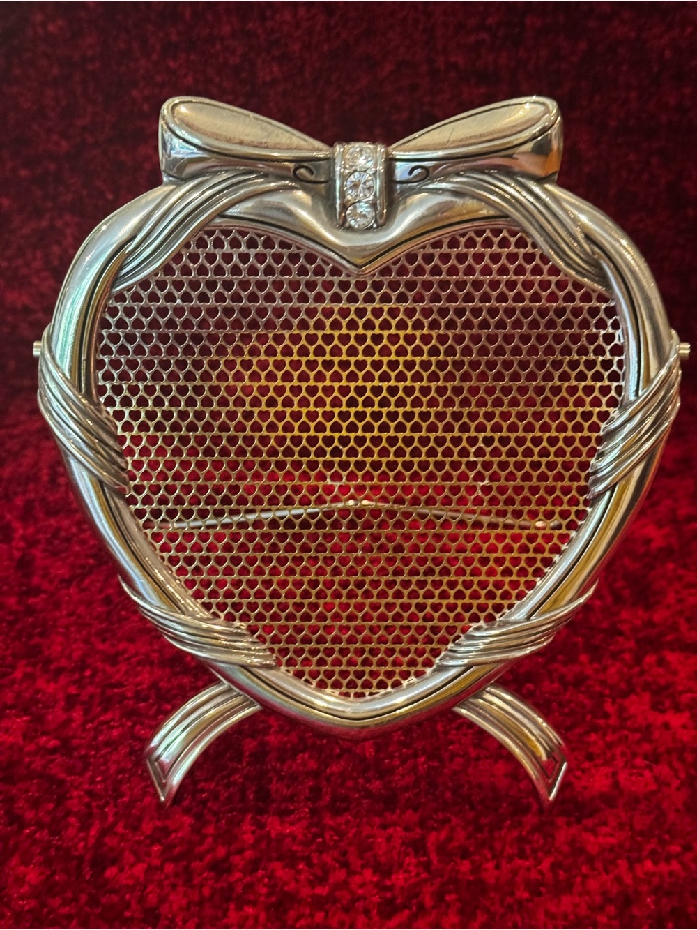 Vintage Brighton Bow Heart Silver Crystal Earring Stand Holder Organizer Retired